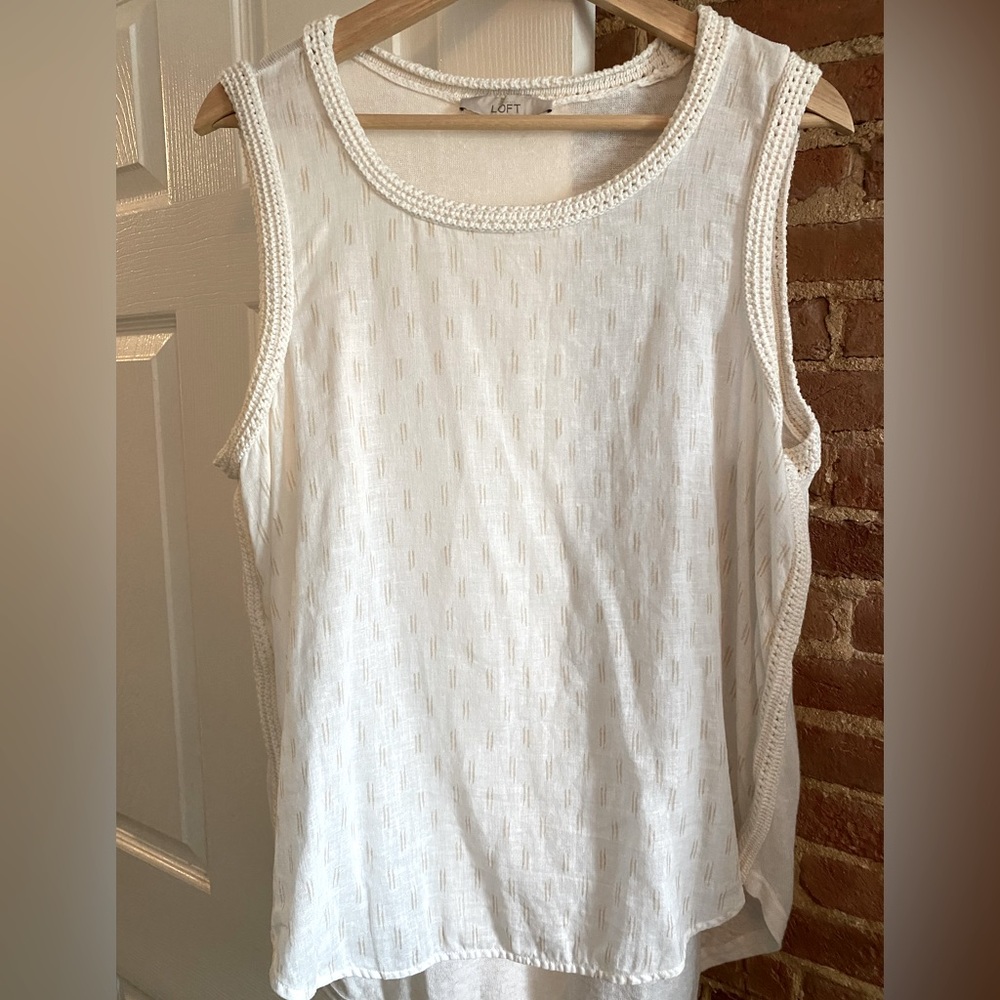Loft Mixed Media Linen Crochet Tank Blouse